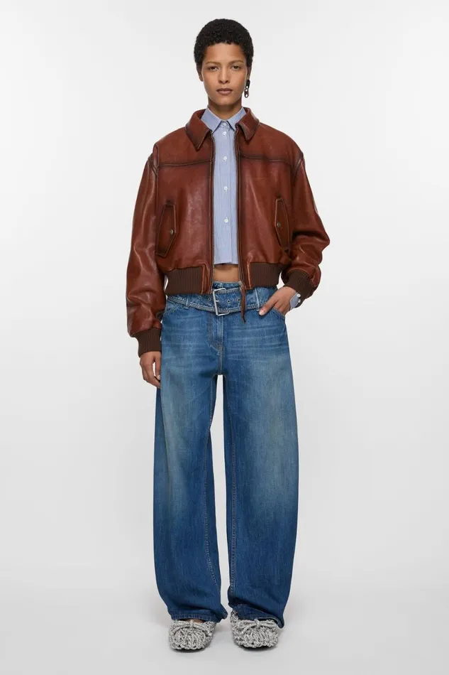 Acne Studios Belted Denim Trousers Mid Blue Woman Jeans