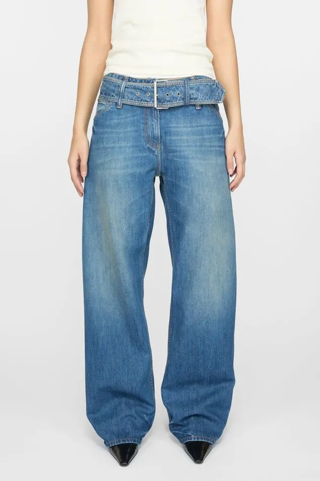 Acne Studios Belted Denim Trousers Mid Blue Woman Jeans