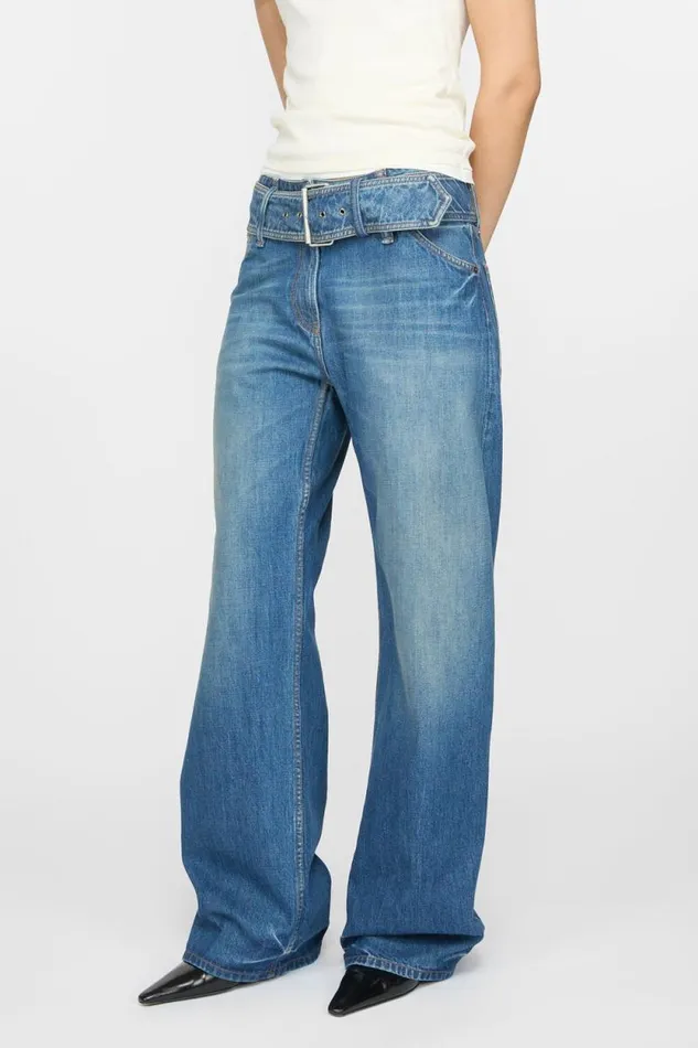 Acne Studios Belted Denim Trousers Mid Blue Woman Jeans