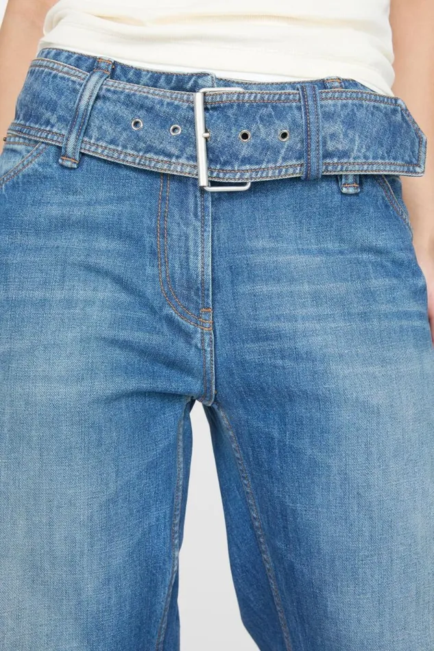 Acne Studios Belted Denim Trousers Mid Blue Woman Jeans