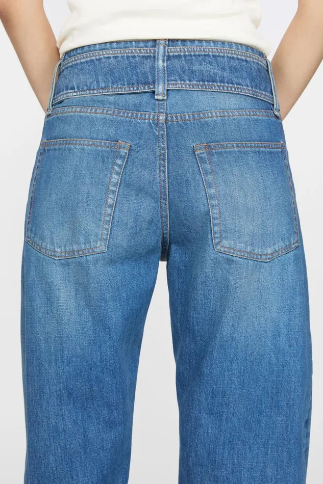 Acne Studios Belted Denim Trousers Mid Blue Woman Jeans