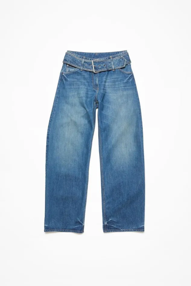 Acne Studios Belted Denim Trousers Mid Blue Woman Jeans