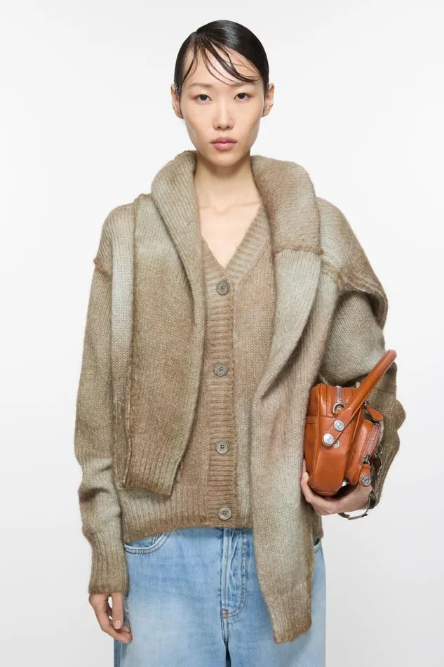 Acne Studios Cardigan Sprayed Finish Mushroom Beige Woman Knitwear
