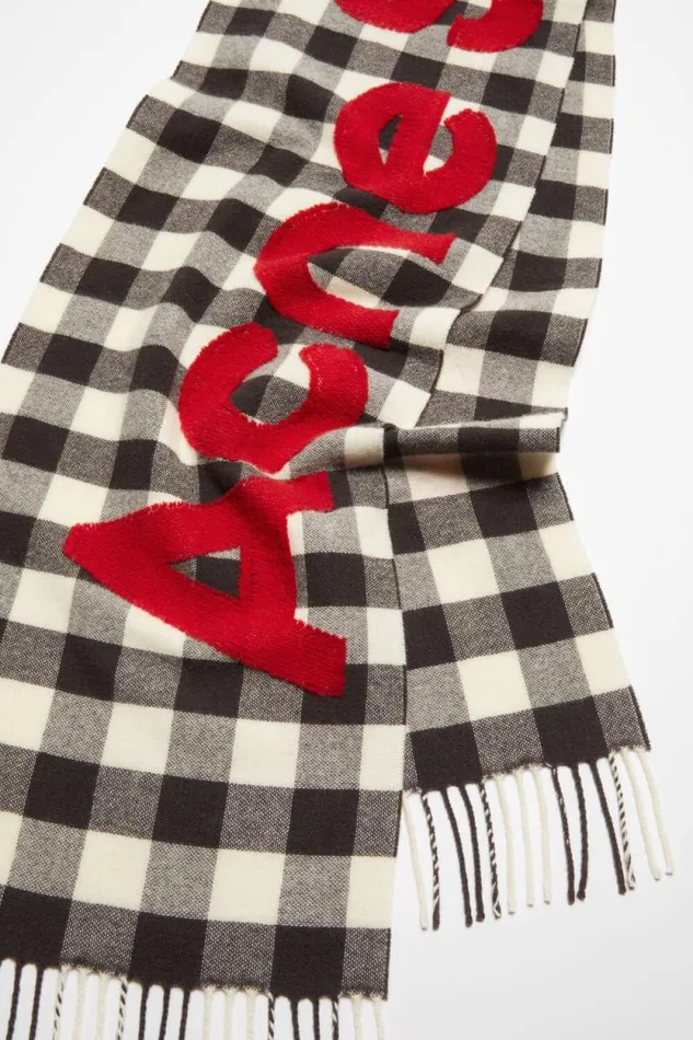 Acne Studios Check Logo Scarf Carbon Greyred Woman Scarves