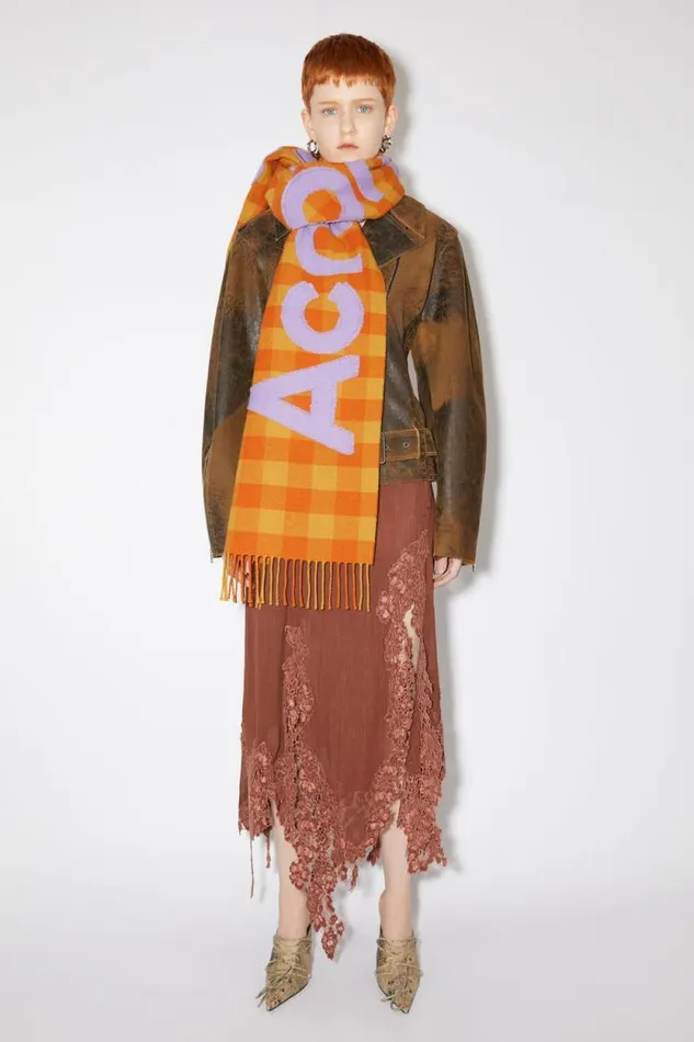 Acne Studios Check Logo Scarf Orangelilac Purple Man Scarves