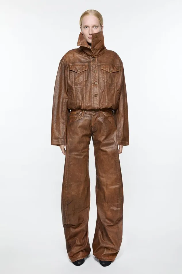 Acne Studios Coated Denim Jacket Cognac Brown Woman Outerwear