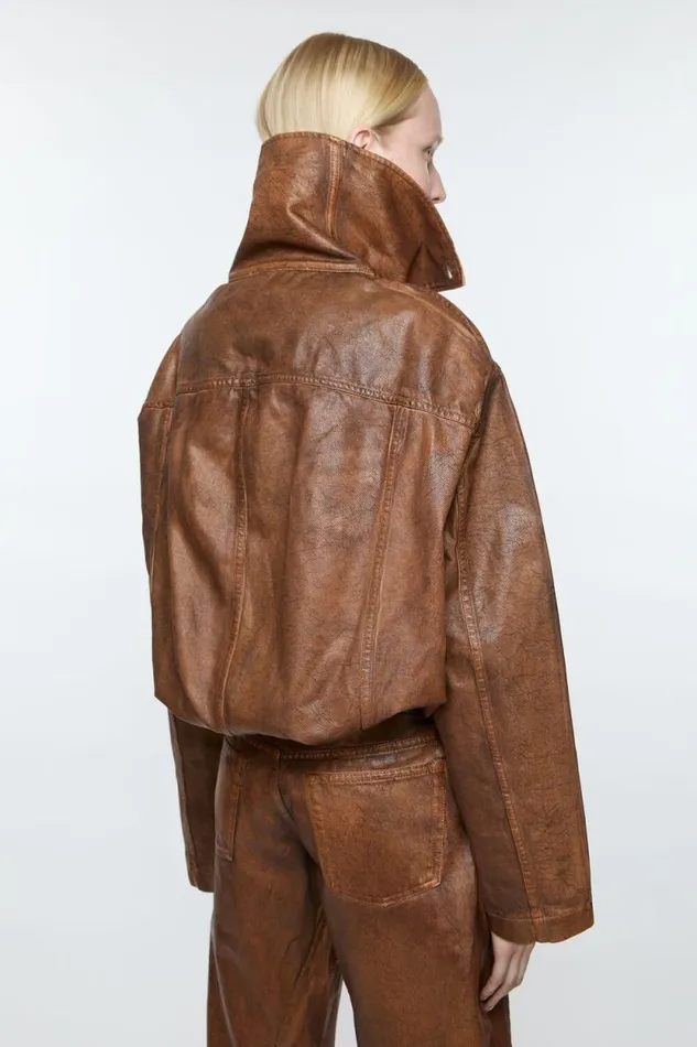 Acne Studios Coated Denim Jacket Cognac Brown Woman Outerwear