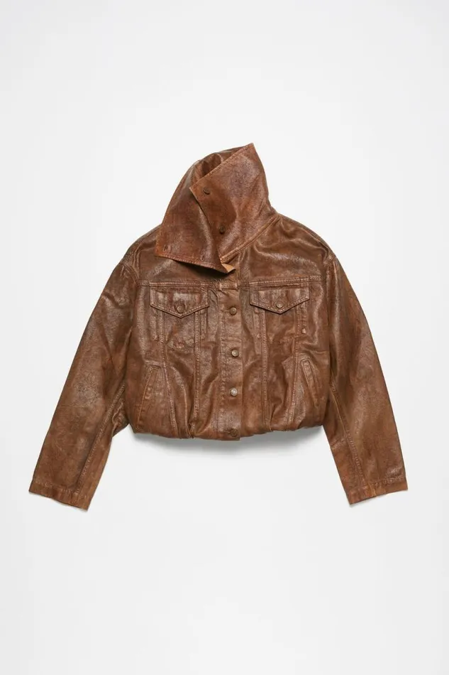 Acne Studios Coated Denim Jacket Cognac Brown Woman Outerwear