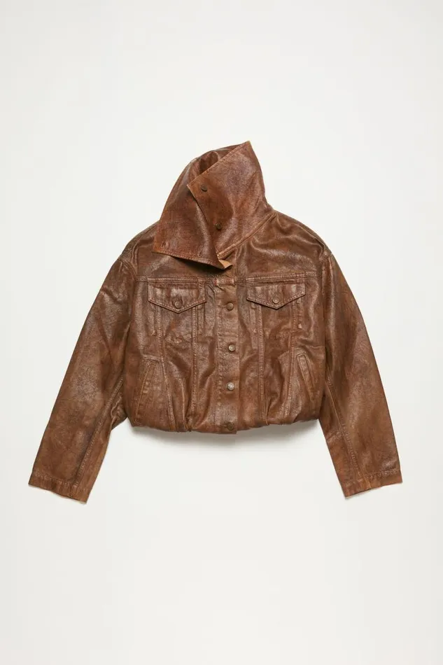 Acne Studios Coated Denim Jacket Cognac Brown Woman Outerwear