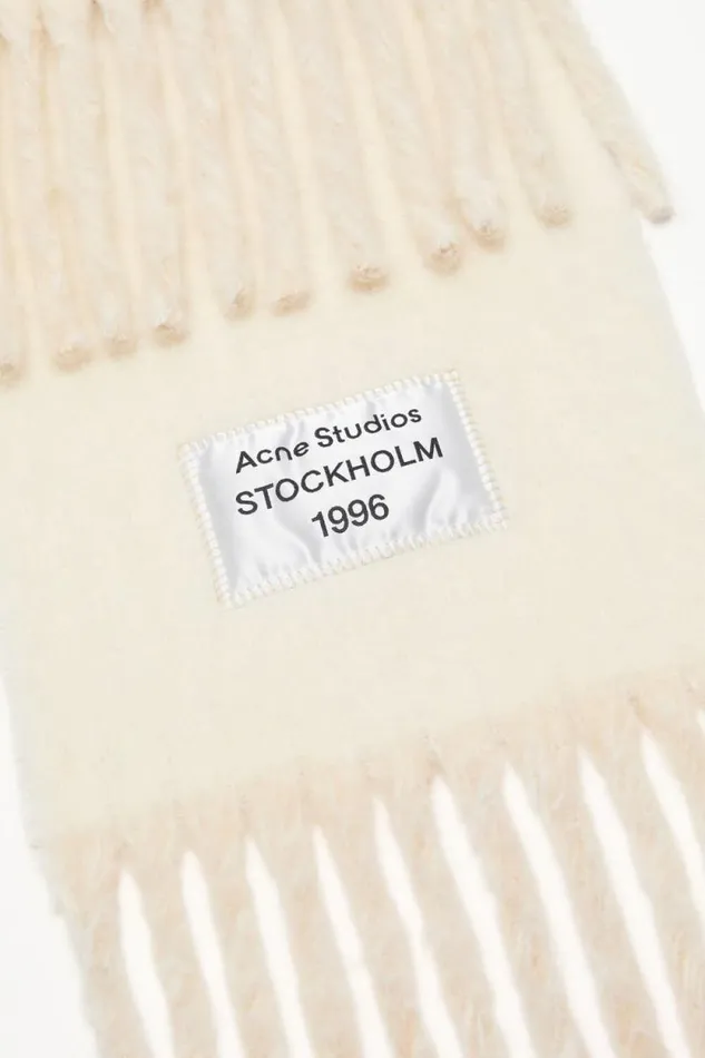Acne Studios Fringed Scarf Logo Label Whitebeige WomanMan Scarves