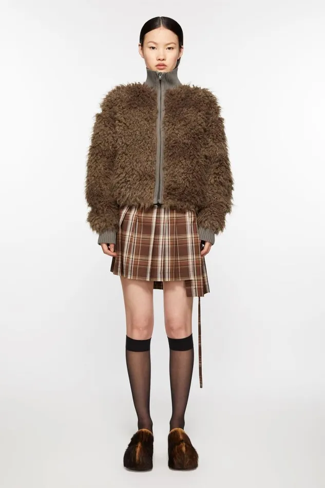 Acne Studios Furry Jacket Mud Brown Woman Outerwear