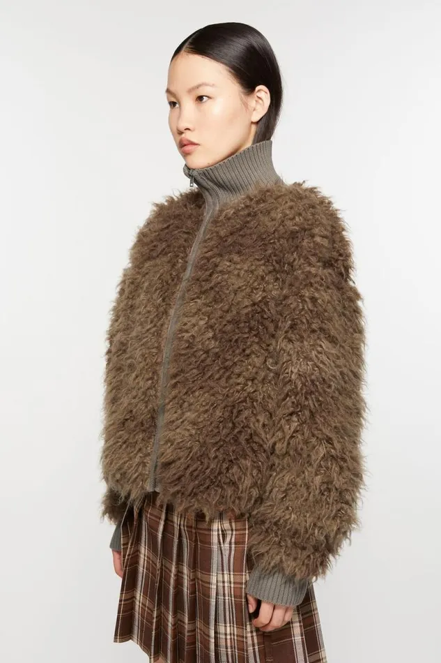Acne Studios Furry Jacket Mud Brown Woman Outerwear