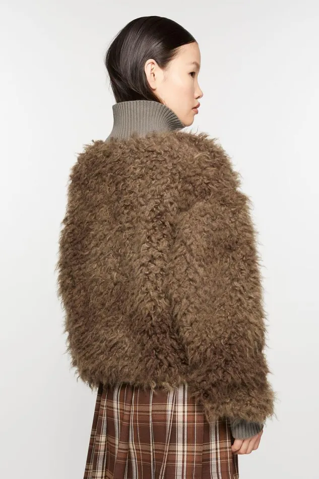 Acne Studios Furry Jacket Mud Brown Woman Outerwear