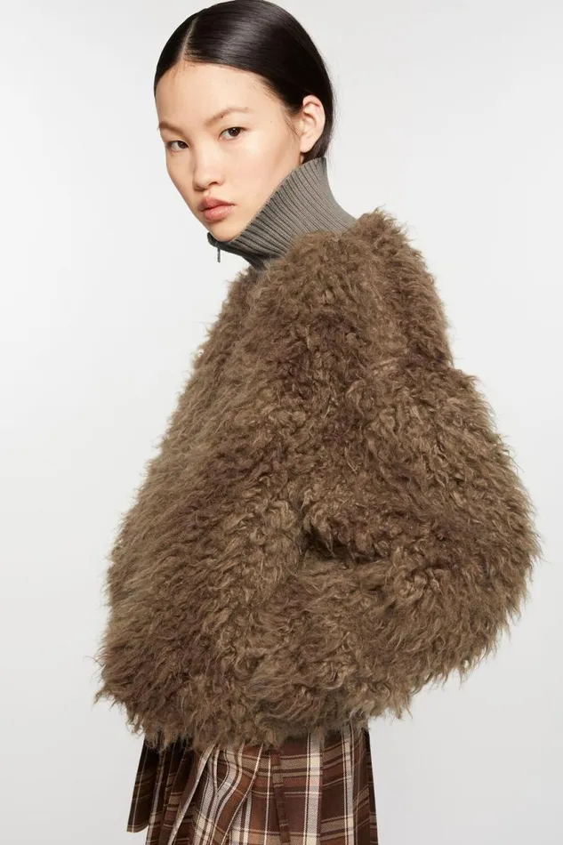 Acne Studios Furry Jacket Mud Brown Woman Outerwear
