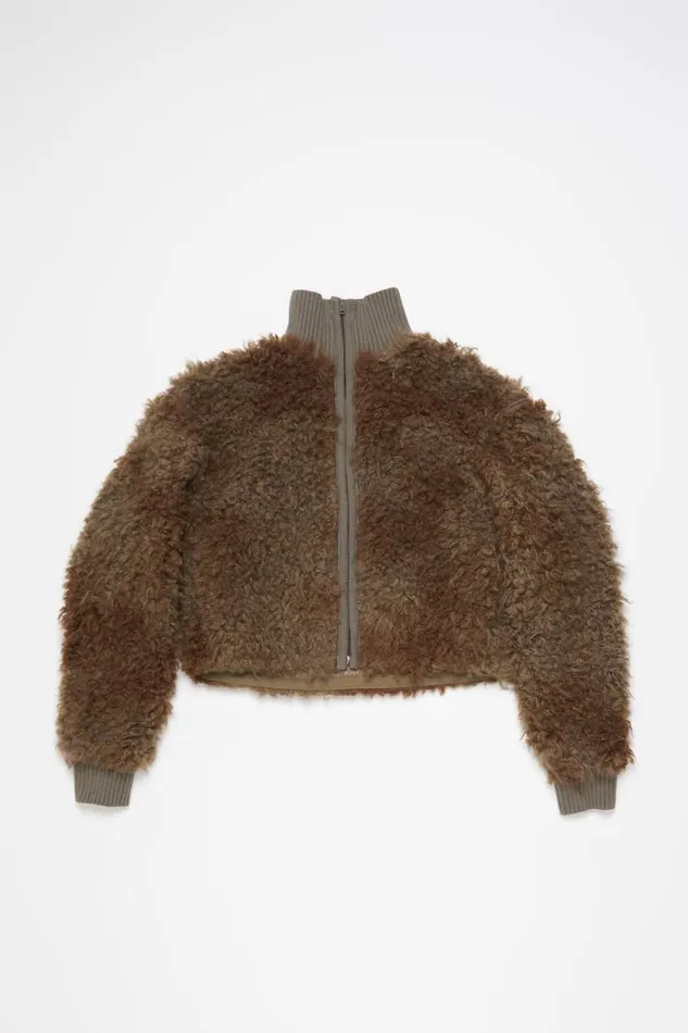 Acne Studios Furry Jacket Mud Brown Woman Outerwear