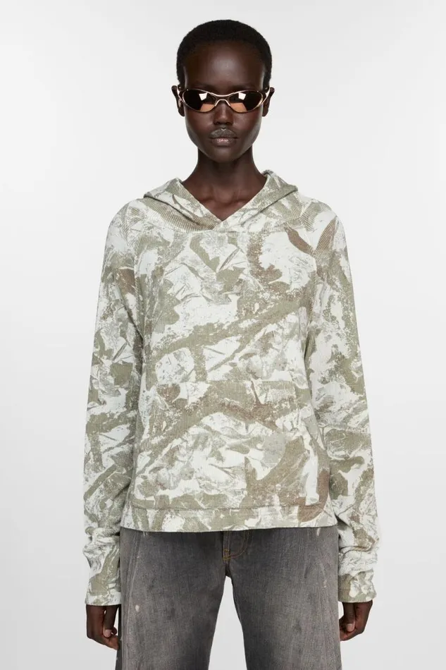 Acne Studios Hooded Sweater Concrete Grey Camo Woman Sweatshirts
