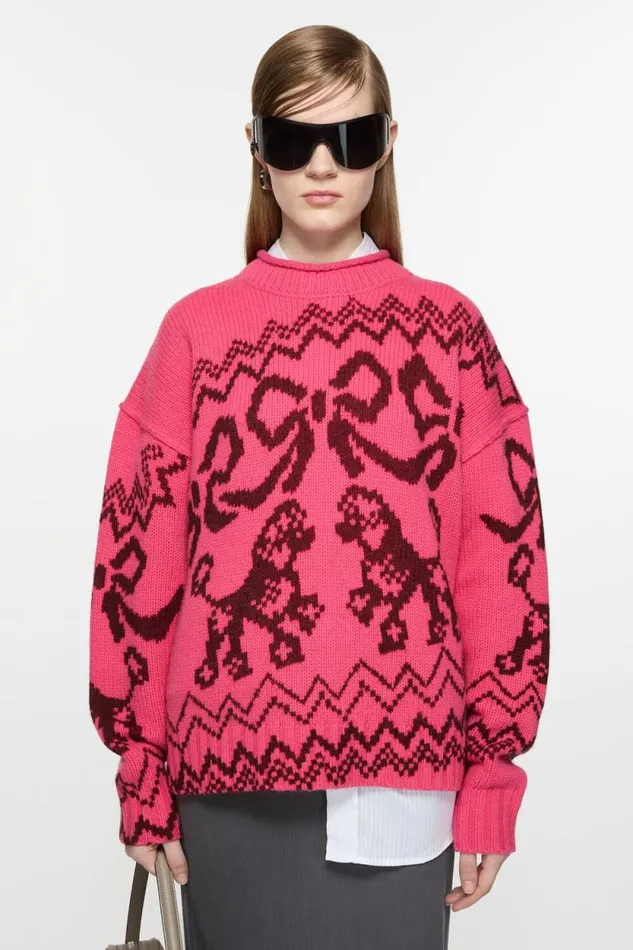 Acne Studios Jacquard Sweater Pinkred Woman Knitwear