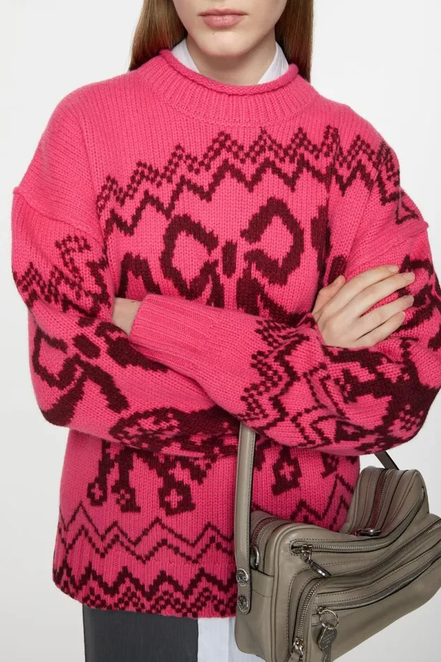 Acne Studios Jacquard Sweater Pinkred Woman Knitwear