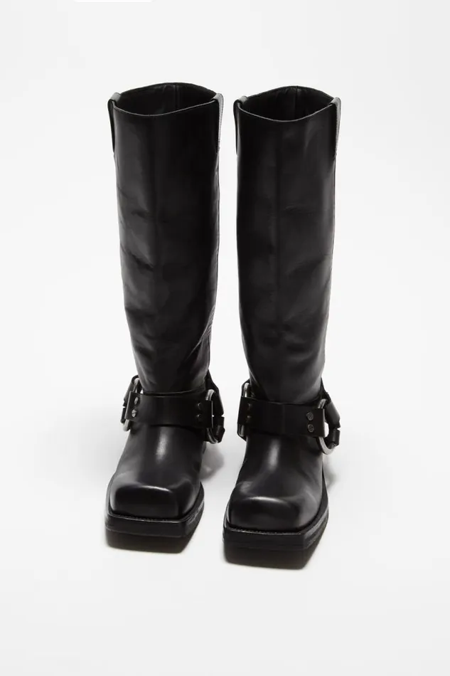 Acne Studios Leather Buckle Boots Black Woman Shoes