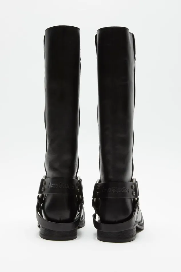 Acne Studios Leather Buckle Boots Black Woman Shoes