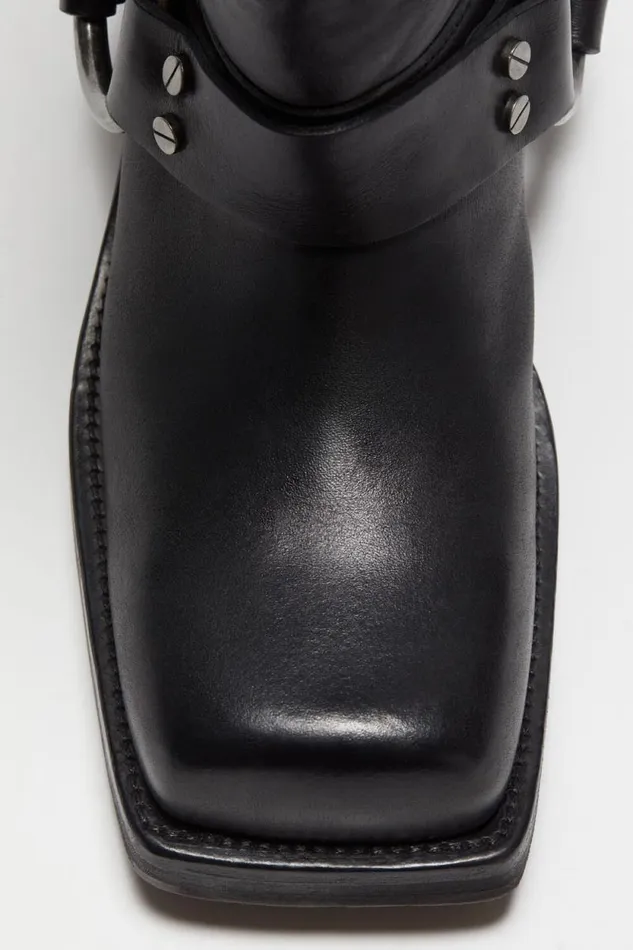 Acne Studios Leather Buckle Boots Black Woman Shoes