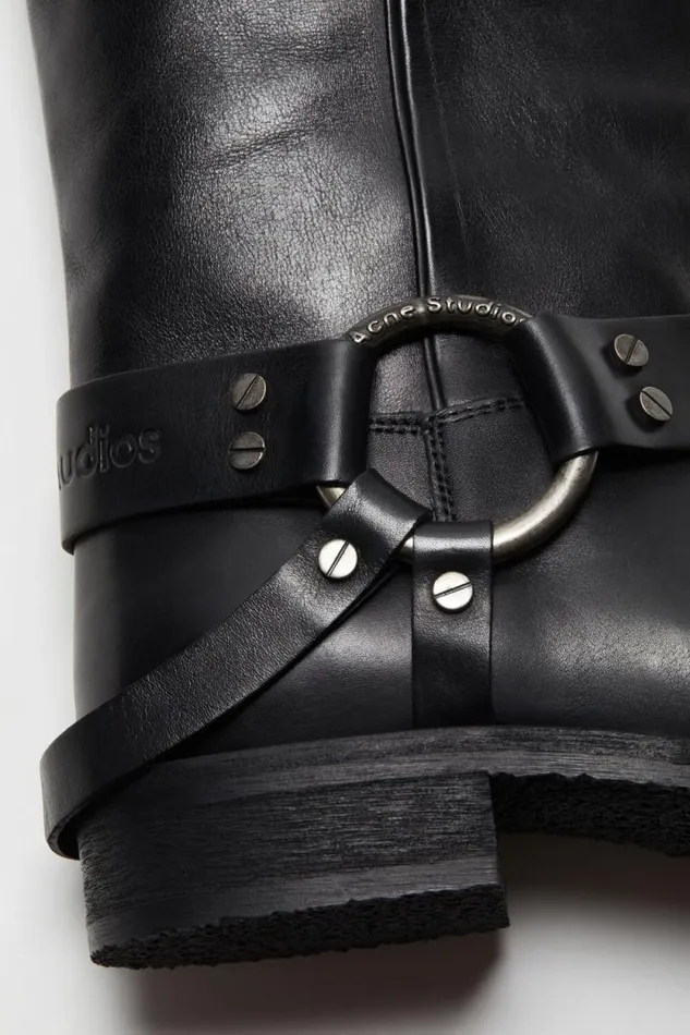 Acne Studios Leather Buckle Boots Black Woman Shoes