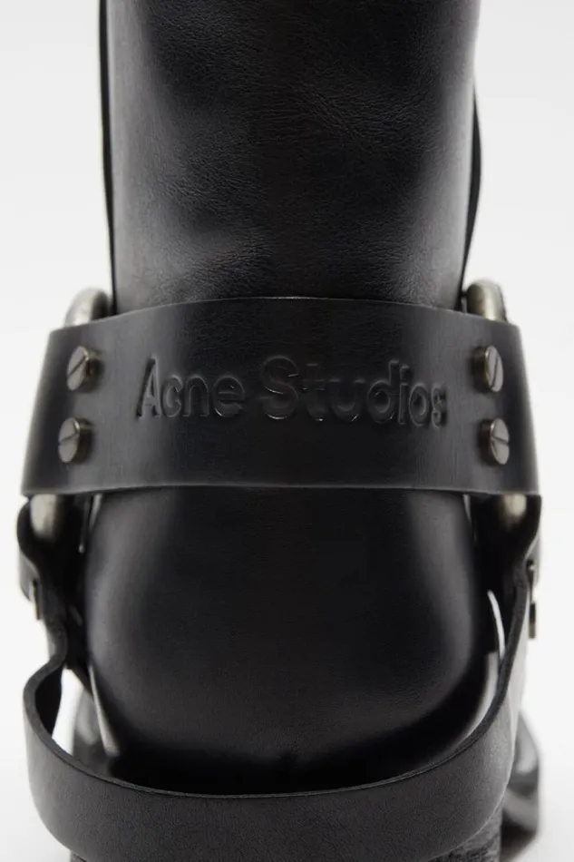 Acne Studios Leather Buckle Boots Black Woman Shoes