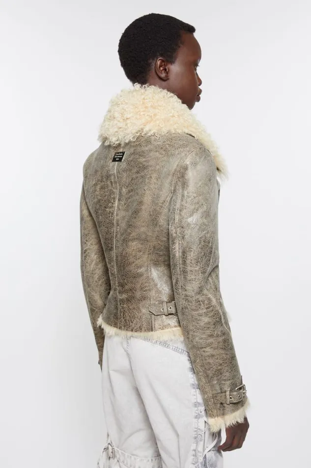 Acne Studios Leather Shearling Jacket Greybeige Woman Outerwear