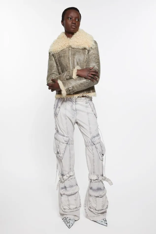 Acne Studios Leather Shearling Jacket Greybeige Woman Outerwear