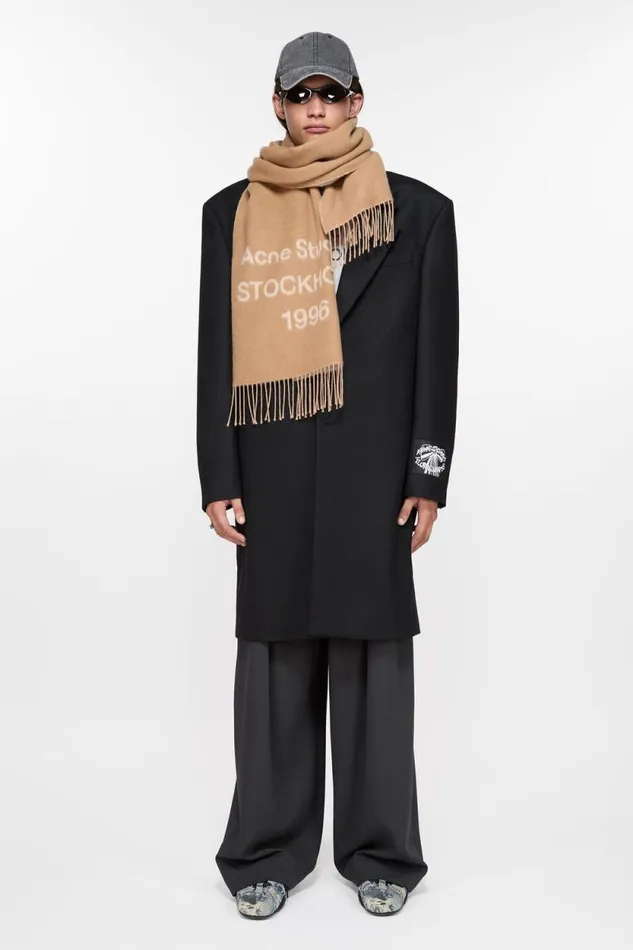 Acne Studios Logo Jacquard Scarf Camelecru Man Scarves