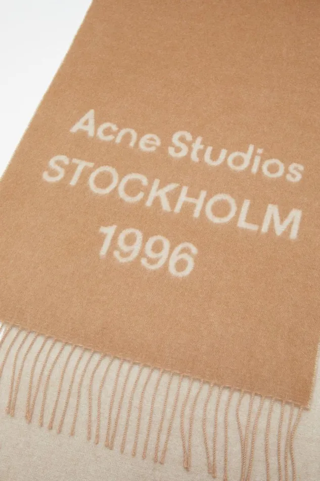Acne Studios Logo Jacquard Scarf Camelecru Man Scarves