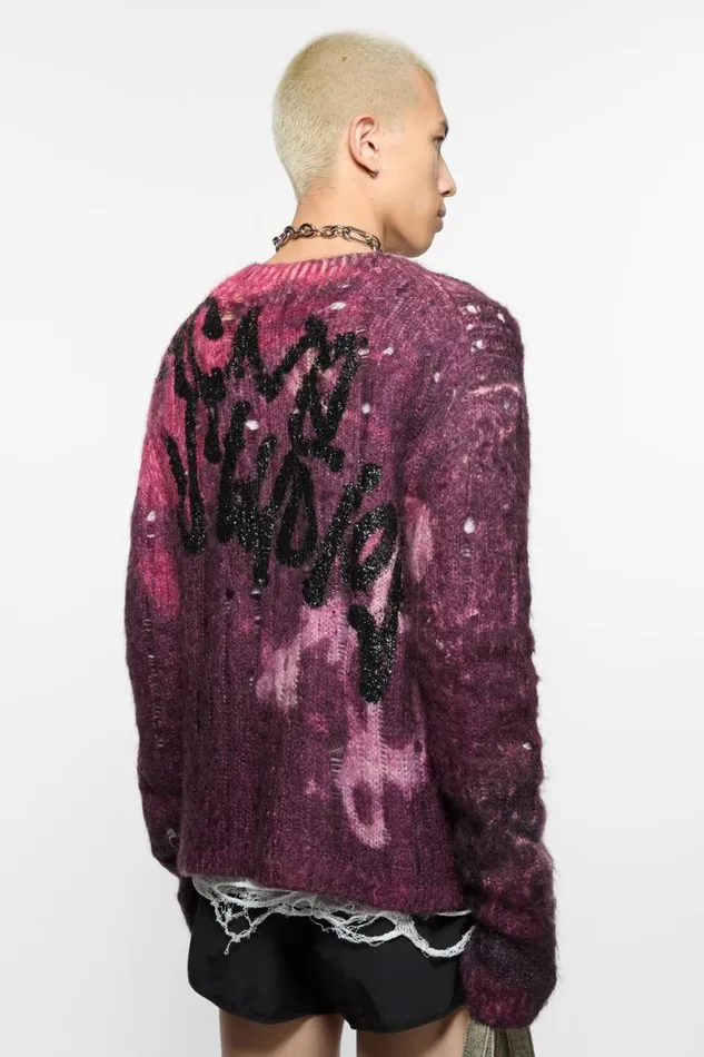 Acne Studios Printed Knit Jumper Dark Purple Man Knitwear