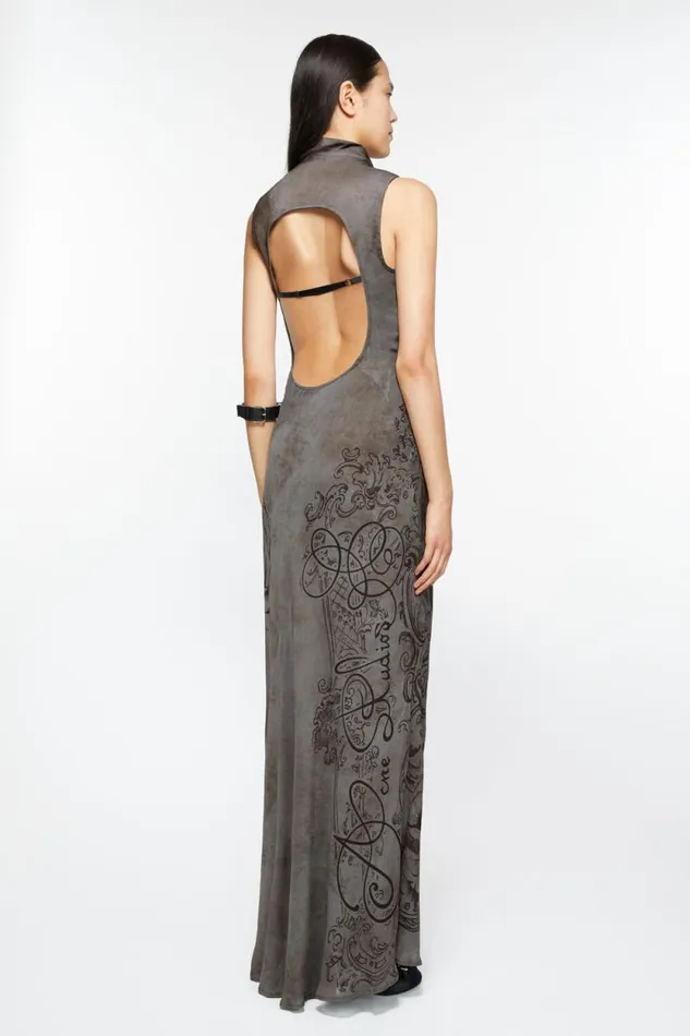 Acne Studios Printed Mesh Dress Mud Grey Woman Dresses