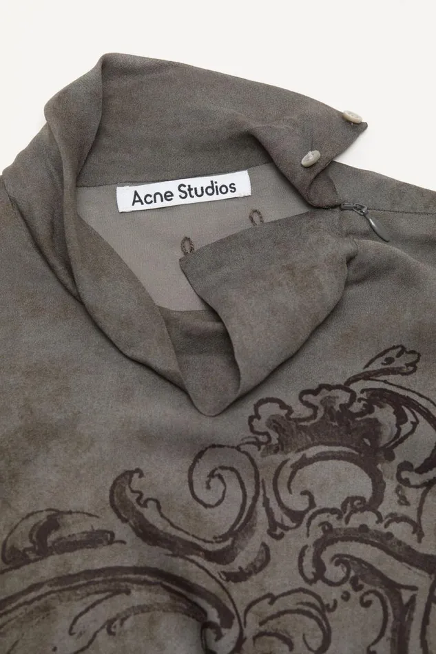 Acne Studios Printed Mesh Dress Mud Grey Woman Dresses