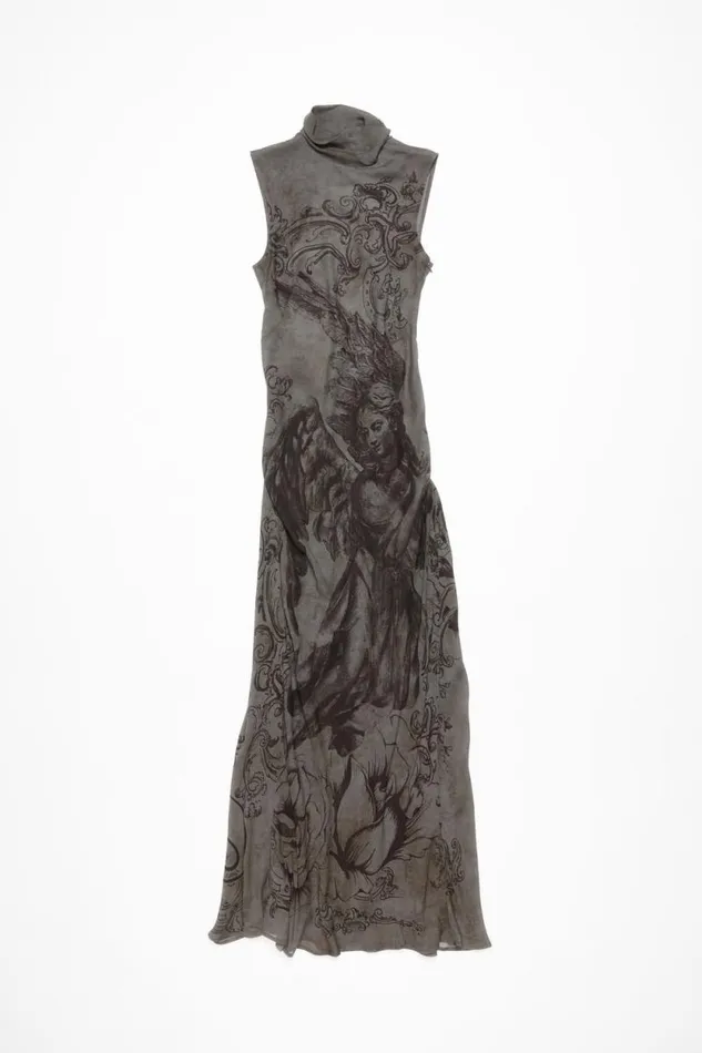 Acne Studios Printed Mesh Dress Mud Grey Woman Dresses