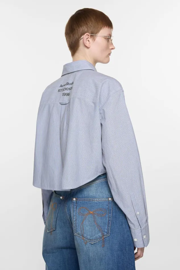 Acne Studios Shirt Jacquard Pinstripe Sky Bluecoffee Brown Woman Shirts and Blouses