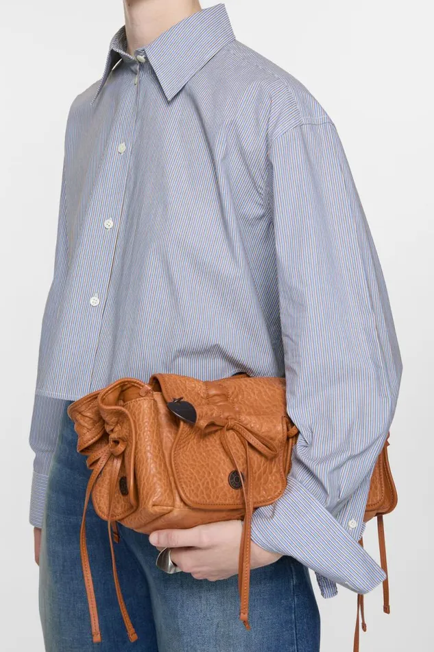Acne Studios Shirt Jacquard Pinstripe Sky Bluecoffee Brown Woman Shirts and Blouses