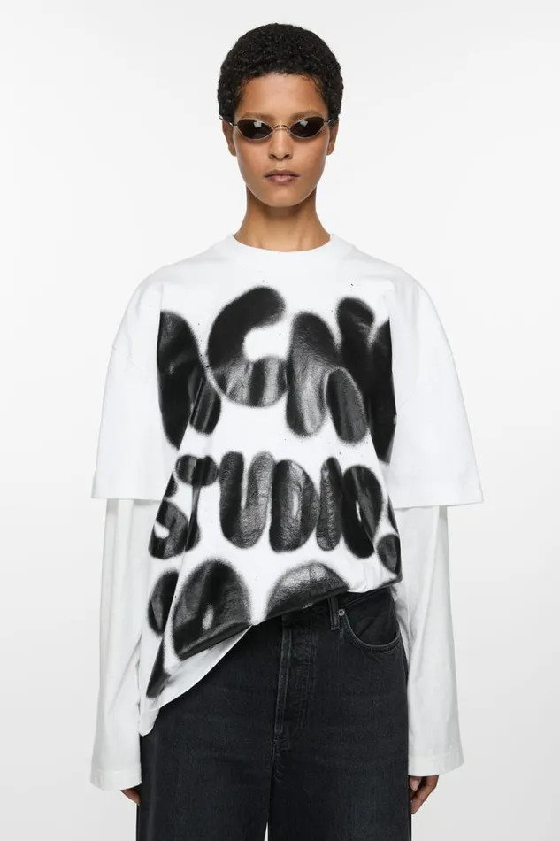 Acne Studios Tshirt Logo 8211 Relaxed Unisex Fit Optic White Woman Tshirts