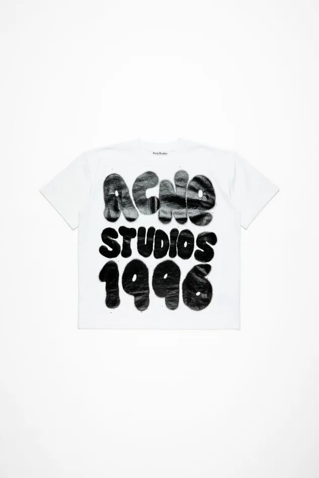 Acne Studios Tshirt Logo 8211 Relaxed Unisex Fit Optic White Woman Tshirts
