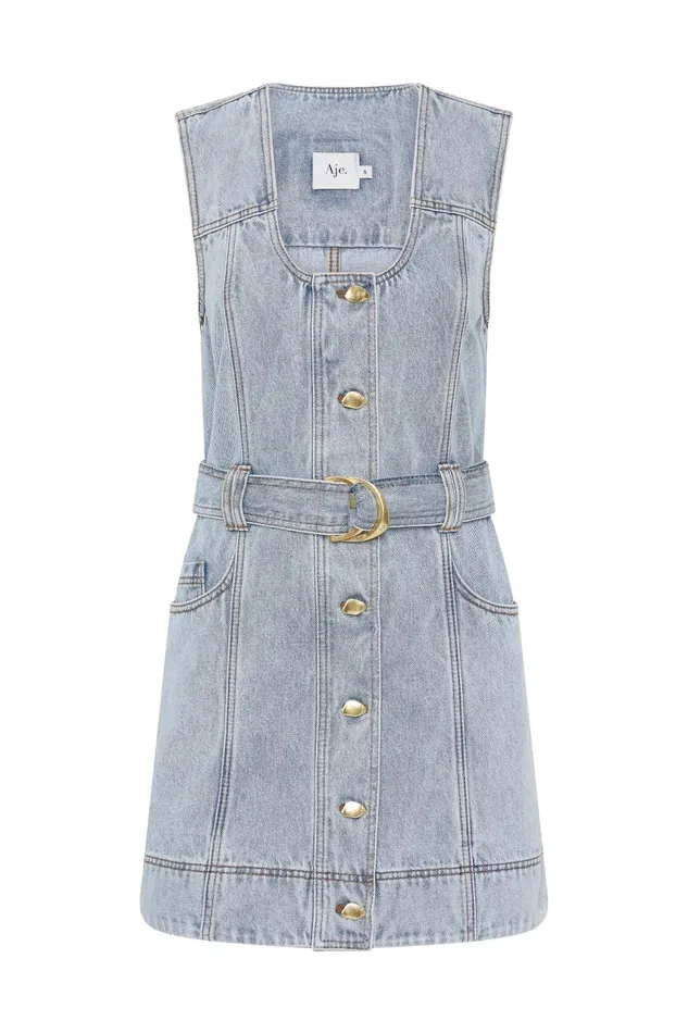 Aje Denim Aura Denim Mini Dress Sea Spray Wash 8211 Women Aje Denim Aura Denim Mini Dress Sea Spray Wash 8211 Women