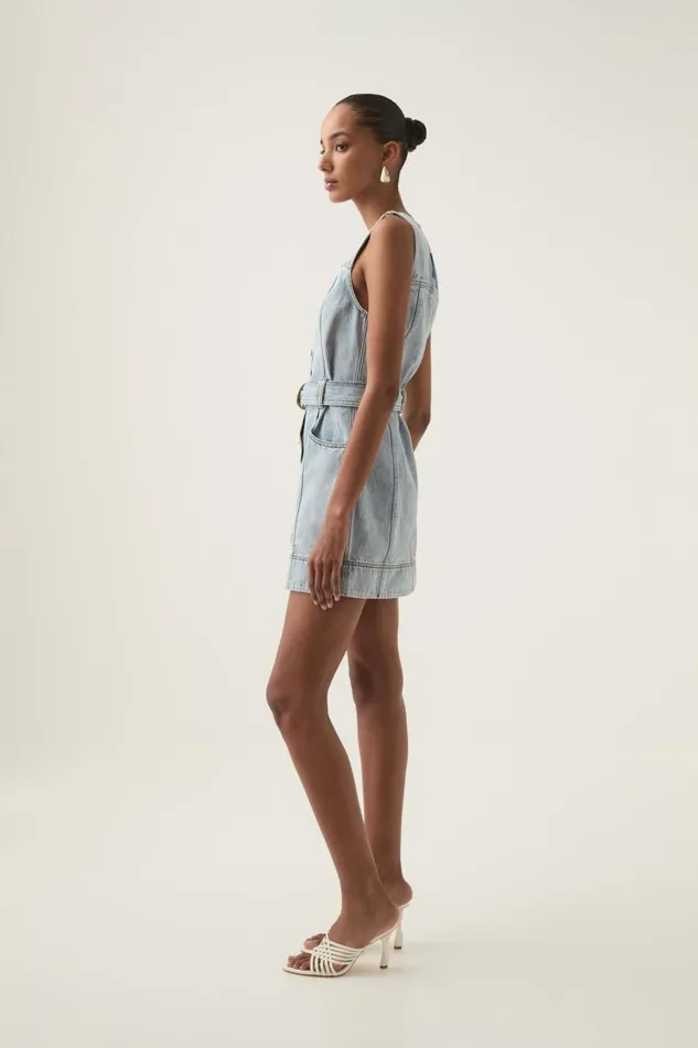 Aje Denim Aura Denim Mini Dress Sea Spray Wash 8211 Women Aje Denim Aura Denim Mini Dress Sea Spray Wash 8211 Women