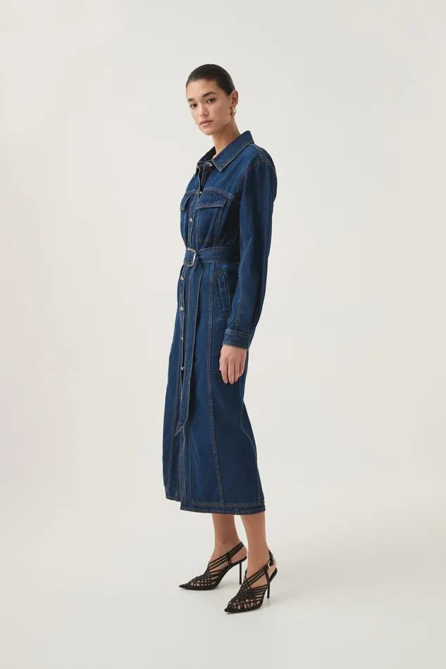 Aje Denim Neo Denim Midi Dress Washed Indigo 8211 Women Aje Denim Neo Denim Midi Dress Washed Indigo 8211 Women