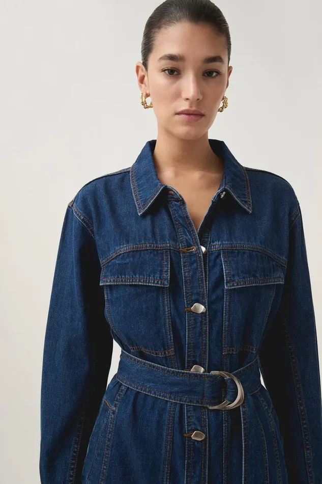 Aje Denim Neo Denim Midi Dress Washed Indigo 8211 Women Aje Denim Neo Denim Midi Dress Washed Indigo 8211 Women