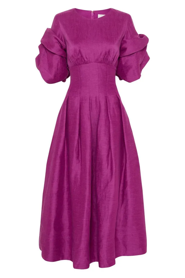 Aje Dresses Adelie Puff Sleeve Midi Dress Plum Purple 8211 Women Aje Dresses Adelie Puff Sleeve Midi Dress Plum Purple 8211 Women