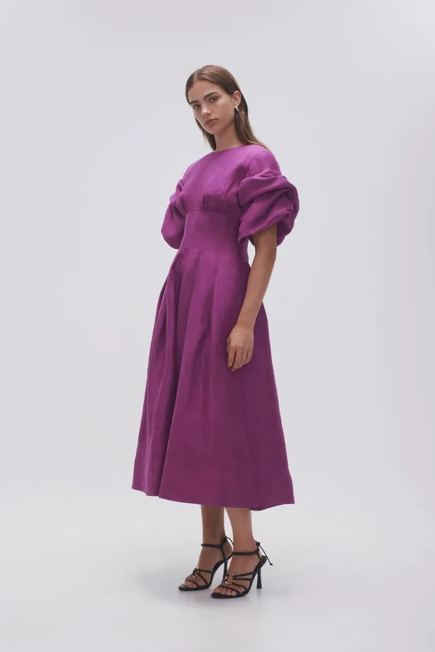 Aje Dresses Adelie Puff Sleeve Midi Dress Plum Purple 8211 Women Aje Dresses Adelie Puff Sleeve Midi Dress Plum Purple 8211 Women