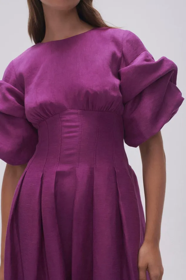 Aje Dresses Adelie Puff Sleeve Midi Dress Plum Purple 8211 Women Aje Dresses Adelie Puff Sleeve Midi Dress Plum Purple 8211 Women
