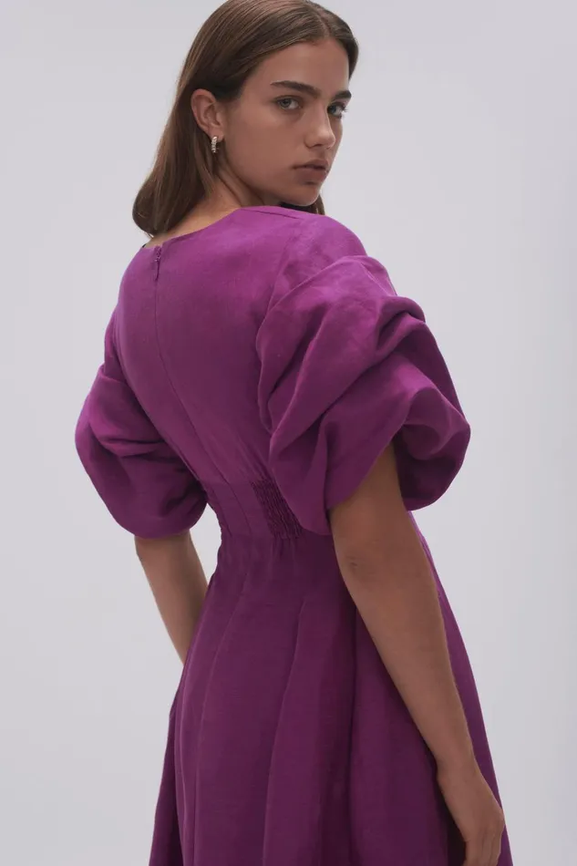 Aje Dresses Adelie Puff Sleeve Midi Dress Plum Purple 8211 Women Aje Dresses Adelie Puff Sleeve Midi Dress Plum Purple 8211 Women