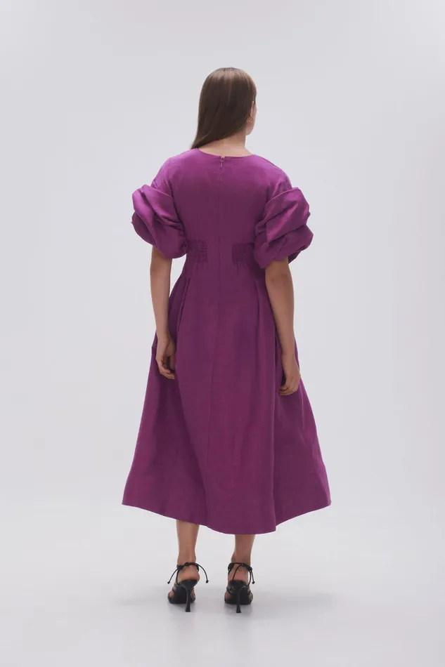 Aje Dresses Adelie Puff Sleeve Midi Dress Plum Purple 8211 Women Aje Dresses Adelie Puff Sleeve Midi Dress Plum Purple 8211 Women