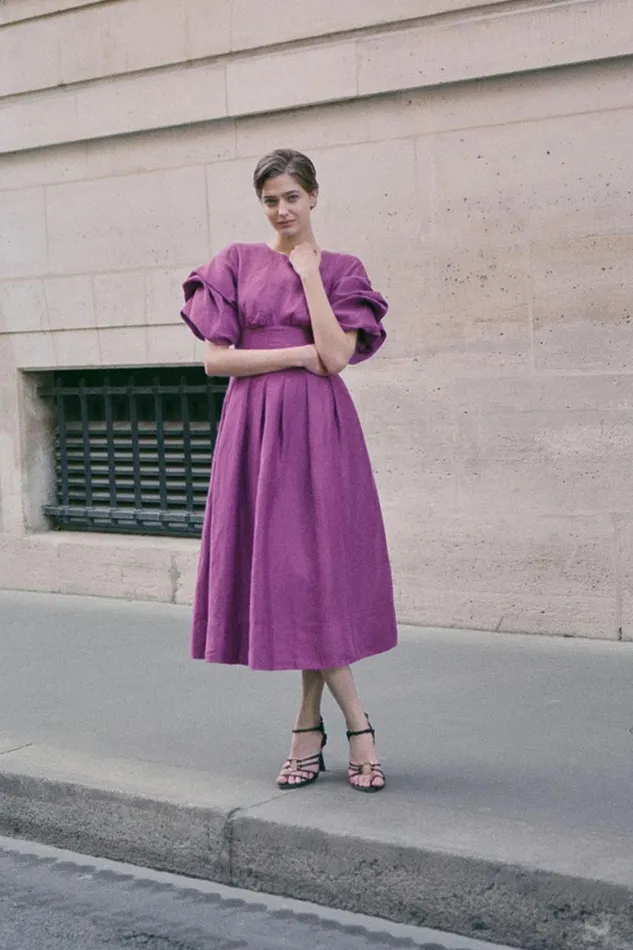 Aje Dresses Adelie Puff Sleeve Midi Dress Plum Purple 8211 Women Aje Dresses Adelie Puff Sleeve Midi Dress Plum Purple 8211 Women
