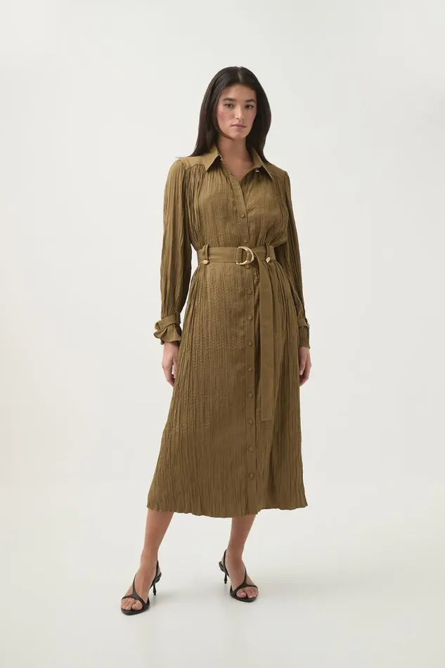 Aje Dresses Bays Crushed Pleat Midi Dress Khaki 8211 Women
